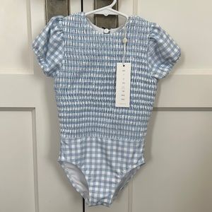 Minnow new with tags puff sleeve smocked blue gingham swimsuit